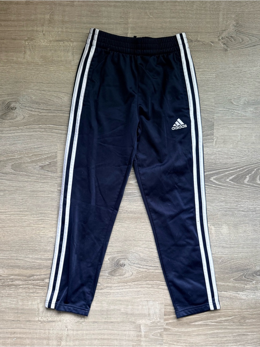 adidas Boy’s Size 8 Navy Blue Joggers Track Pants White Side Stripes